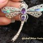 Silver Shell Amethyst Dragonfly Pendant Brooch BC-110-PS