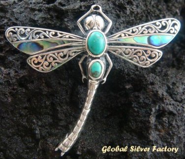 925 Silver Dragonfly Shell & Turquoise Brooch BC-111-PS