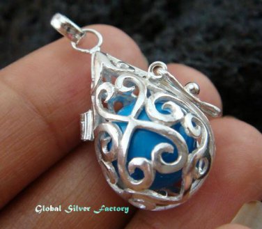 Silver Blue Teardrop Harmony Ball Pendant HB-320-KT
