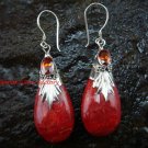 925 Silver Red Coral Garnet Teardrop Earrings ER-115-KA