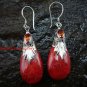 925 Silver Red Coral Garnet Teardrop Earrings ER-115-KA