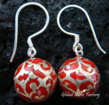 925 Silver Red Chime Ball Earrings CBE-113-KA