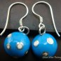 Silver White Polka Dots Blue Chime Ball Earrings CBE-124-KT