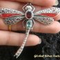 925 Silver Dragonfly Coral Garnet Topaz Brooch BC-112-PS