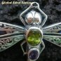 925 Silver Dragonfly Amethyst & Peridot Brooch BC-113-PS