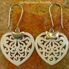 Silver and Carved Bone Heart Shaped Earrings BE-106-KT