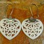 Silver and Carved Bone Heart Shaped Earrings BE-106-KT