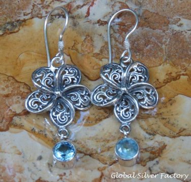 Silver and Blue Topaz Frangipani Flower Earrings ER-795-KT