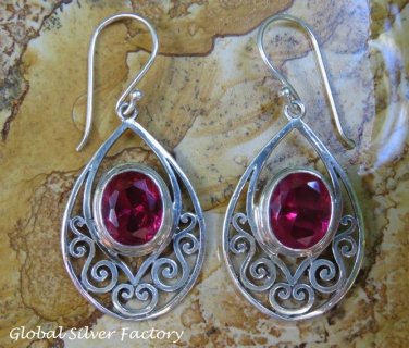 Sterling Silver and Ruby Balinese Earrings ER-797-KT
