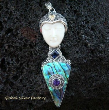 925 Silver Paua Shell & Amethyst Goddess Pendant GDP-1002-PS