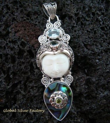 925 Silver Paua Shell & Mix Gems Goddess Pendant GDP-1005-PS