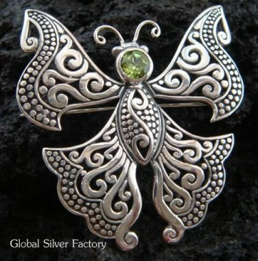 925 Silver Peridot Butterfly Brooch BC-118-KT