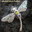925 Silver Dragonfly Amethyst & Peridot Brooch BC-113-PS
