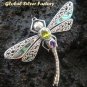 925 Silver Dragonfly Amethyst & Peridot Brooch BC-113-PS