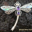 Silver Shell Amethyst Dragonfly Pendant Brooch BC-110-PS