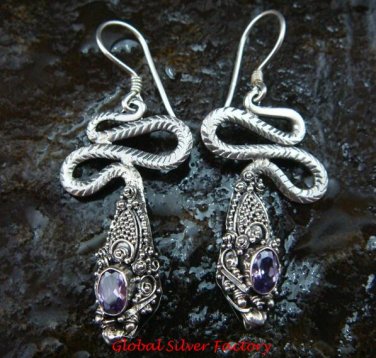 Sterling Silver Amethyst Snake Earrings ER-187-KA