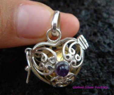 925 Silver Amethyst Harmony Ball Heart Pendant HB-106-KT