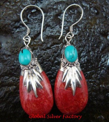 Sterling Silver Genuine Coral & Gemstone Earrings ER-412-KT