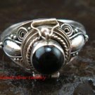 Bali Sterling Silver Round Black Onyx Cut Poison/Keepsake Locket Ring LR-643-KT