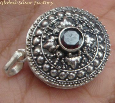 Sterling Silver Bali Round Keepsake Locket Pendant w/Gem LP-214-IKP