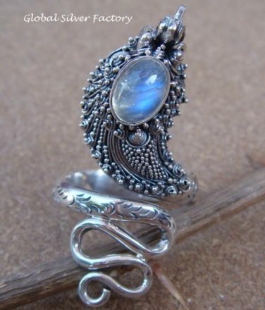 925 Silver Rainbow Moonstone Snake Ring RI-186-NY