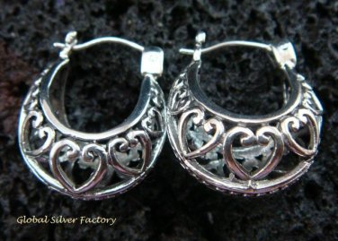 Sterling Silver Heart Design Hoop Earrings SE-150-KT