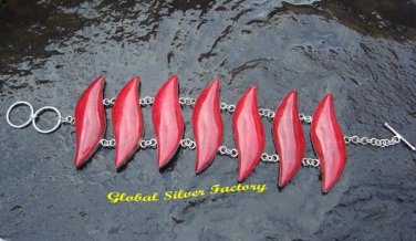 Sterling Silver & 7 Pieces Natural Coral Bracelet SBB-370-KT