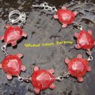 : Sterling Silver & 6 Turtle Red Coral Bracelet SBB-369-KT