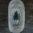 Large Silver Blue Topaz Gemstone Ring RI-367-KT