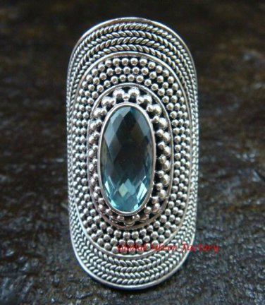 Large Silver Blue Topaz Gemstone Ring RI-367-KT