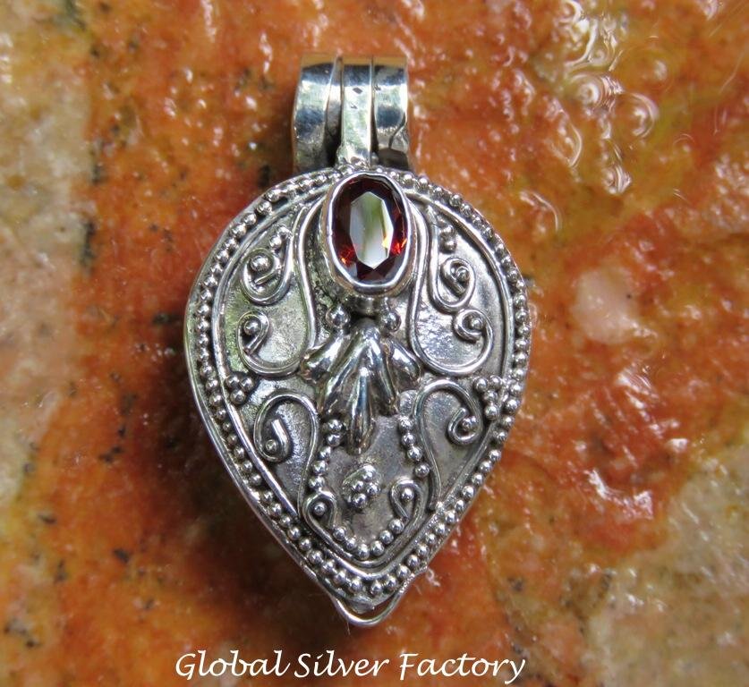 Silver and Garnet Gemstone Locket Pendant LP-245-KA