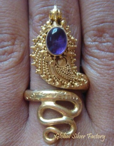 925 Silver & Gold Vermeil Amethyst Snake Ring GPR-110-NY