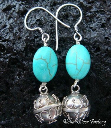 925 Silver Turquoise Chime Ball Earrings CBE-110-NY