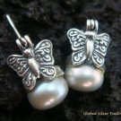 925 Silver Black Pearl Butterfly Earrings ER-149-KA