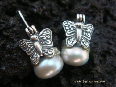 925 Silver Black Pearl Butterfly Earrings ER-149-KA