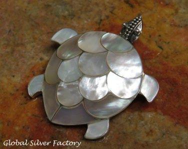 Silver and White Shell Turtle Brooch BC-186-KT