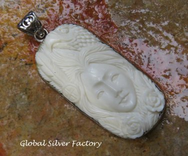 Silver Carved Woman Eagle and Flower Pendant BP-210-KA