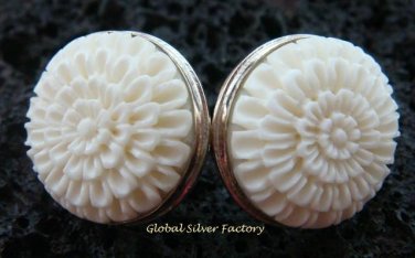 925 Silver Carved Flower Design Earrings ER-511-KA