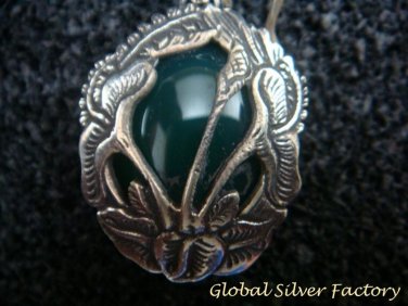 Sterling Silver & Green Agate Carved Flower Earrings ER-738-KA