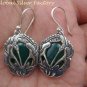 Sterling Silver & Green Agate Carved Flower Earrings ER-738-KA