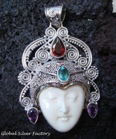 Solid 925 Silver Multi Gems Goddess Pendant GDP-421-PS