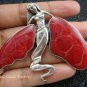 Large 925 Silver Fairy Angel corral Pendant Brooch BC-176-PS