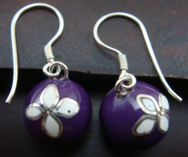 Silver White Flower Purple Chime Ball Earrings CBE-123-KT