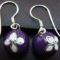 Silver White Flower Purple Chime Ball Earrings CBE-123-KT