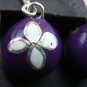 Silver White Flower Purple Chime Ball Earrings CBE-123-KT