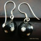 Silver White Polka Dots Black Chime Ball Earrings CBE-126-KT
