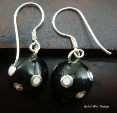 Silver White Polka Dots Black Chime Ball Earrings CBE-126-KT