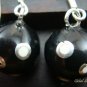 Silver White Polka Dots Black Chime Ball Earrings CBE-126-KT