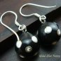 Silver White Polka Dots Black Chime Ball Earrings CBE-126-KT