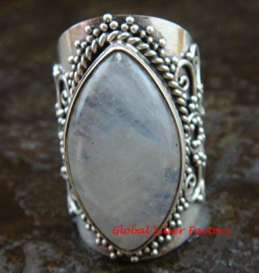 Chunky Sterling Silver Rainbow Moonstone Bali Designer Ring RI-376-KT